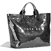BBIQI PVC Tote Bag for Women Plastic Tote Bag Letters Print Handbag Hobo Bags for Work Shopping Gift