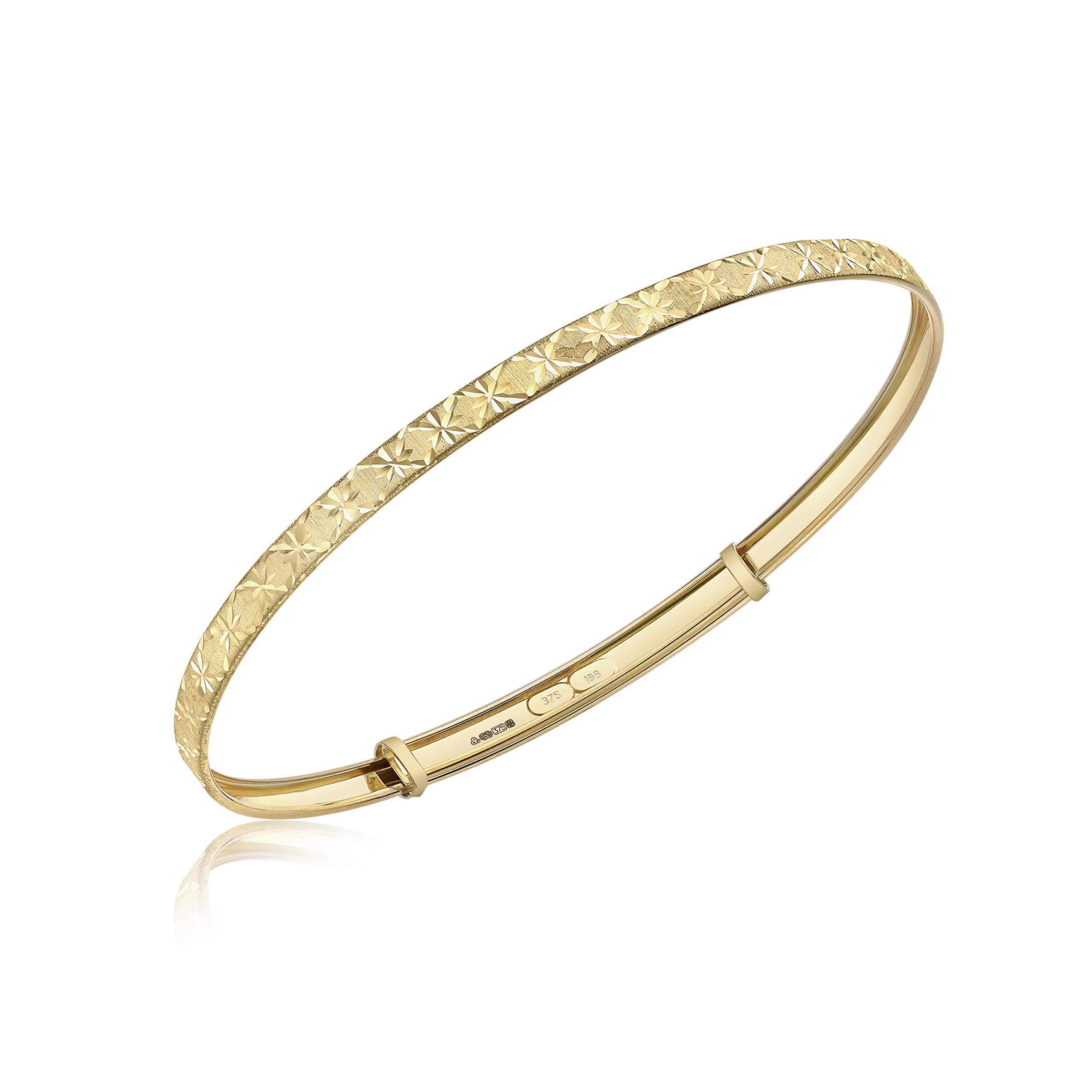 CARISSIMA Women's 9 ct Yellow Gold Diamond Cut Star Pattern Expandable Bangle