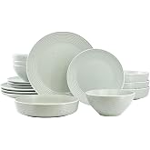 Elama Emilia 16 Piece Double Bowl Stoneware Dinnerware Set (Light Green) Service for 4 &hellip;