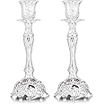 Sziqiqi Silver Plated Candlestick Holders Set of 2 Taper Candle Holders Deluxe Ornate Candle Holders for Shabbat Taper Candles, Candle Centerpiece, Wedding Candles, Christmas Candle, 7.4inch