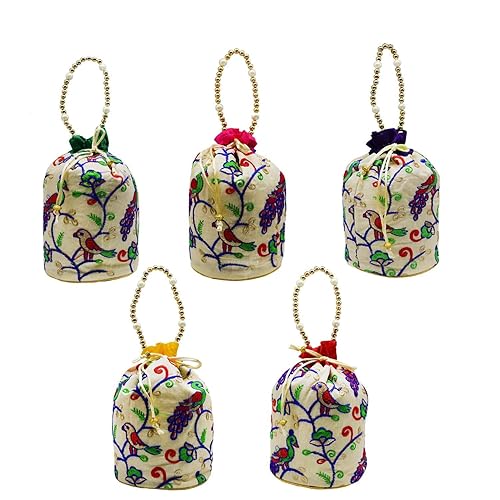 Bagaholics Wedding gift Ethnic Silk Potli Batwa Pouch Bag with Embroidery and Metal Bead work Gift For Women
