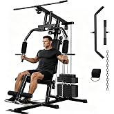 Home Gym Equipment, Multifunctional Workout Station with 100LBS Weight Stack, Home Gym Machine for Full Body Traning with LAT Pulldown System
