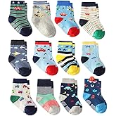 12 Pairs Toddler Boy Socks - Grip, Non-Slip, Cotton, Anti-Skid Socks for Kids & Boys