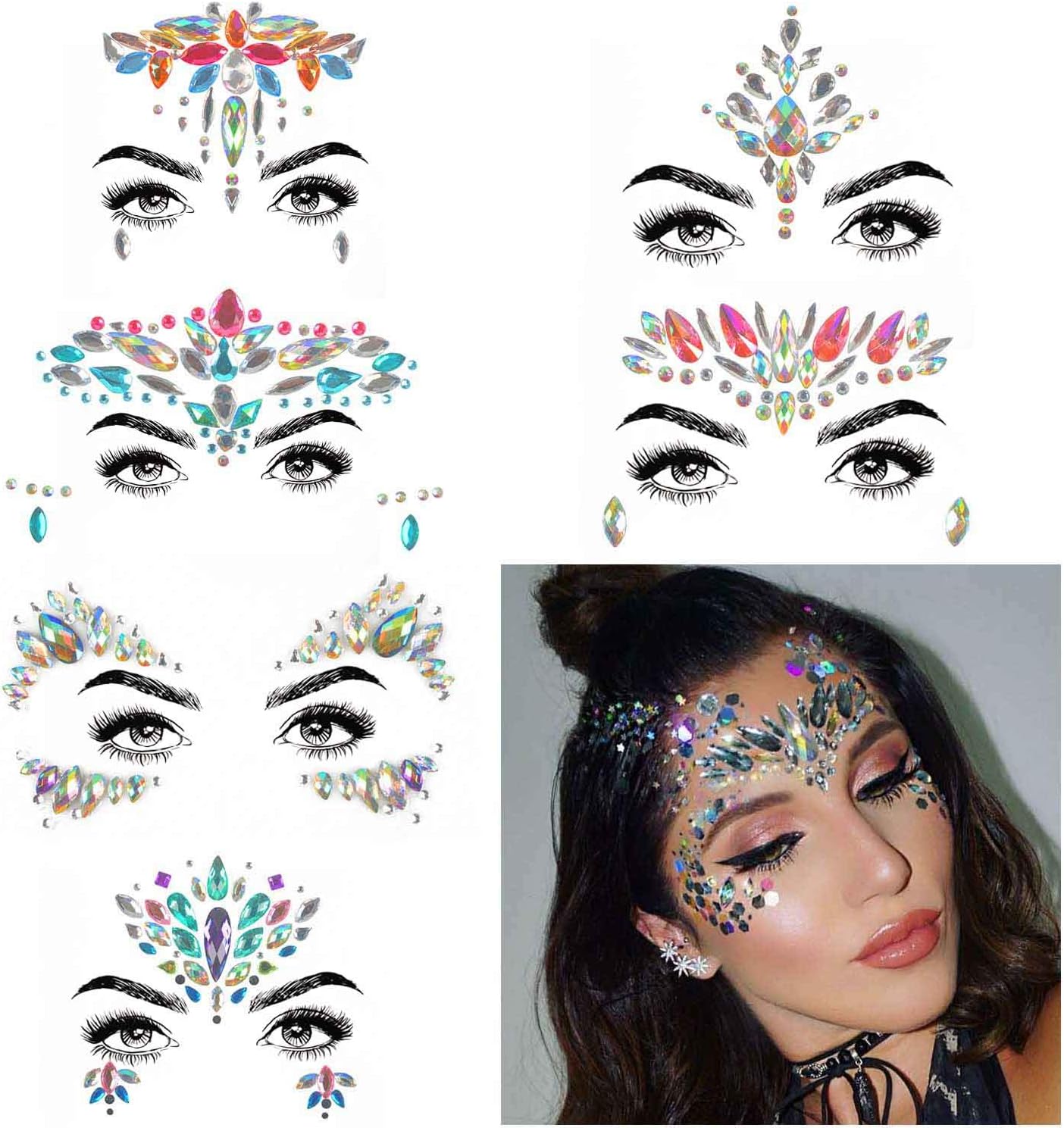 COKOHAPP Glitter Gem Stone Face Temporary Tattoo Variation 1
