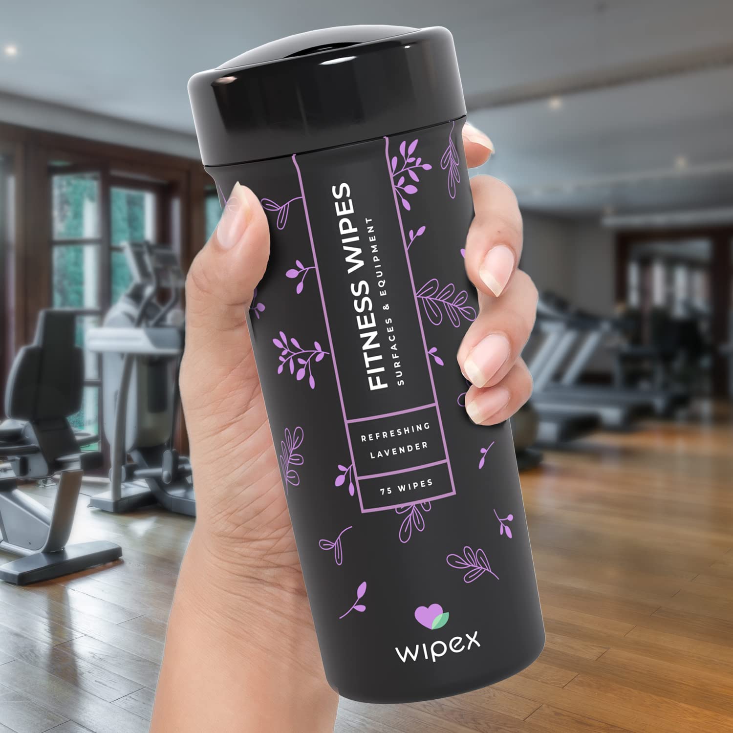 Wipex Yoga Mat Cleaner & Fitness Wipes - Natural Lavender & Vinegar Gym Equipment Cleaner - 75 Gym Wipes to Clean Yoga Mats, Spinning & Peloton Bikes, Weight Machines & Surfaces