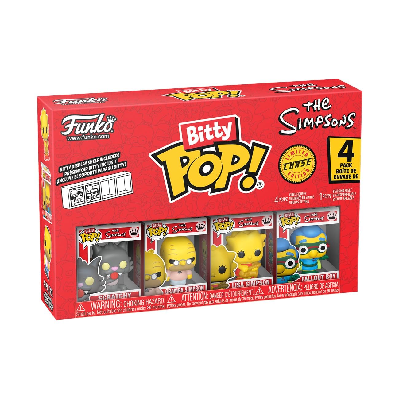 Funko Bitty Pop! The Simpsons - Scratchy - 4 PK- 1/6 Odds for Rare Chase Variant and A Surprise Mystery Mini Figure - 0.9 Inch (2.2 Cm) Collectable - Stackable Display Shelf Included, assorted models
