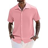 UOUA Men's Casual Button Down Shirts Short Sleeve Summer Textured Tops for Beach Vacation