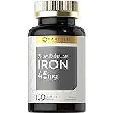 Carlyle Slow Release Iron 45 mg | 180 Tablets | Ferrous Sulfate Mineral Supplement | for Men &amp; Women | Vegetarian, Non-GMO, and Gluten Free Formula