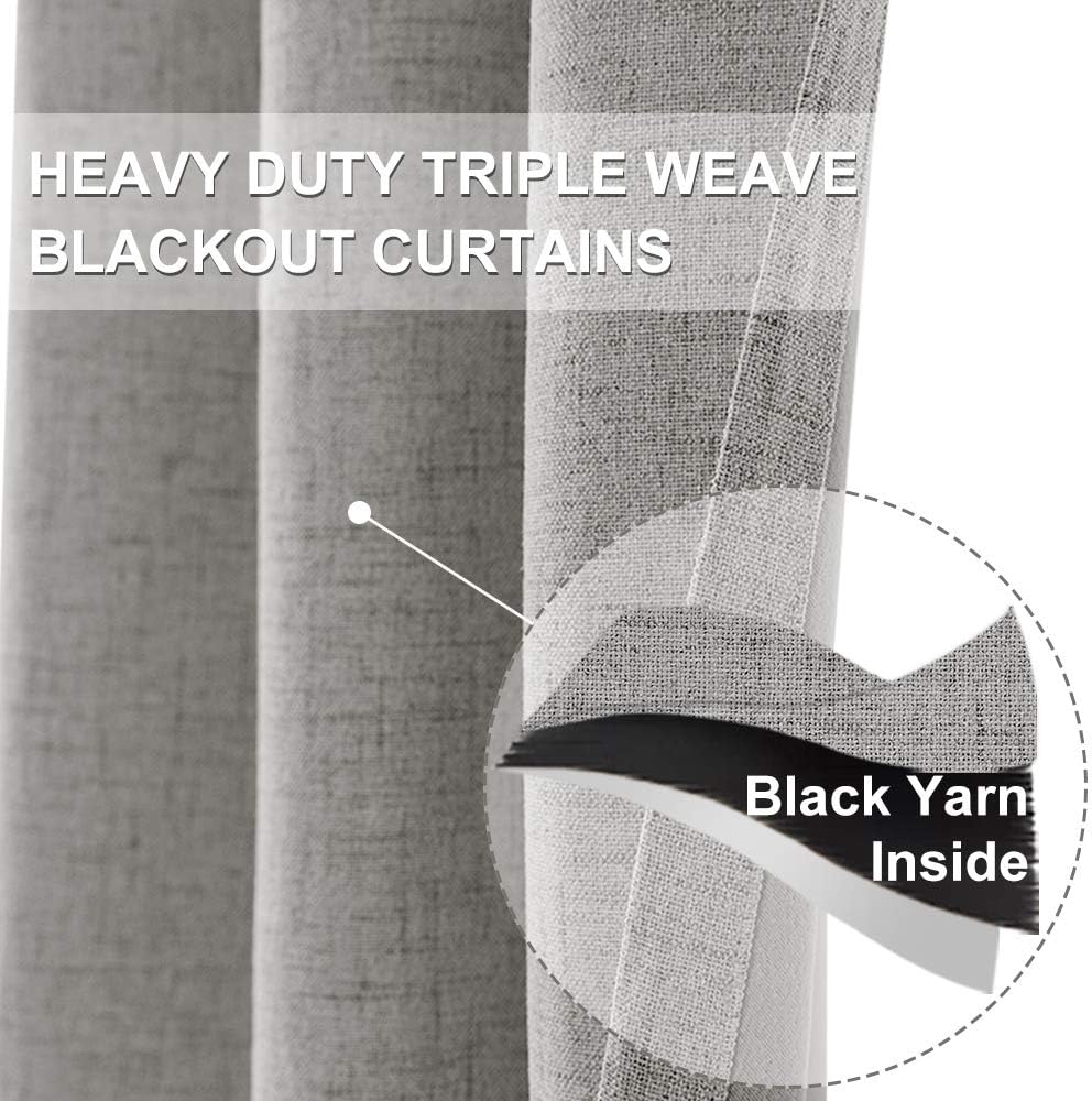 Grey Blackout Curtains for Bedroom Linen Textured Drapes Thermal Insulating Heavy Duty Room Darkening Curtain Set Rod Pocket Back Tab Style Living Room Kitchen Window Treatment 2 Panels 95 inch Long: Kitchen & Dining