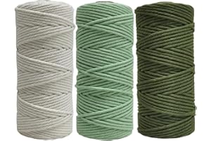 SUNTAYA 3mm Macrame Cord, 300meter/3roll Multipack, Cotton Rope Craft Supplies, Colored Thick Yarn for Crochet Knitting, Twis