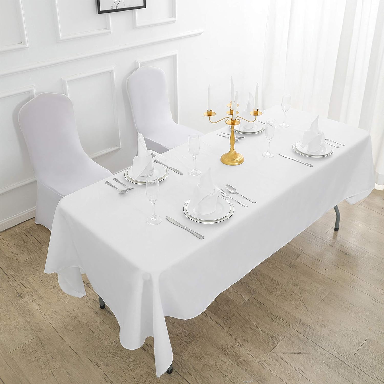 Rectangle Tablecloth 60x102 inch Washable Polyester Fabric Table Cloth for Wedding Party Dining Banquet Decoration（60x102, White）: Kitchen & Dining