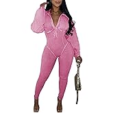 NRTHYE Women's Sexy One Piece Jumpsuit V-Neck Long Sleeve Casual Washed Ribbed Bodycon Corset Romper Club Outfits