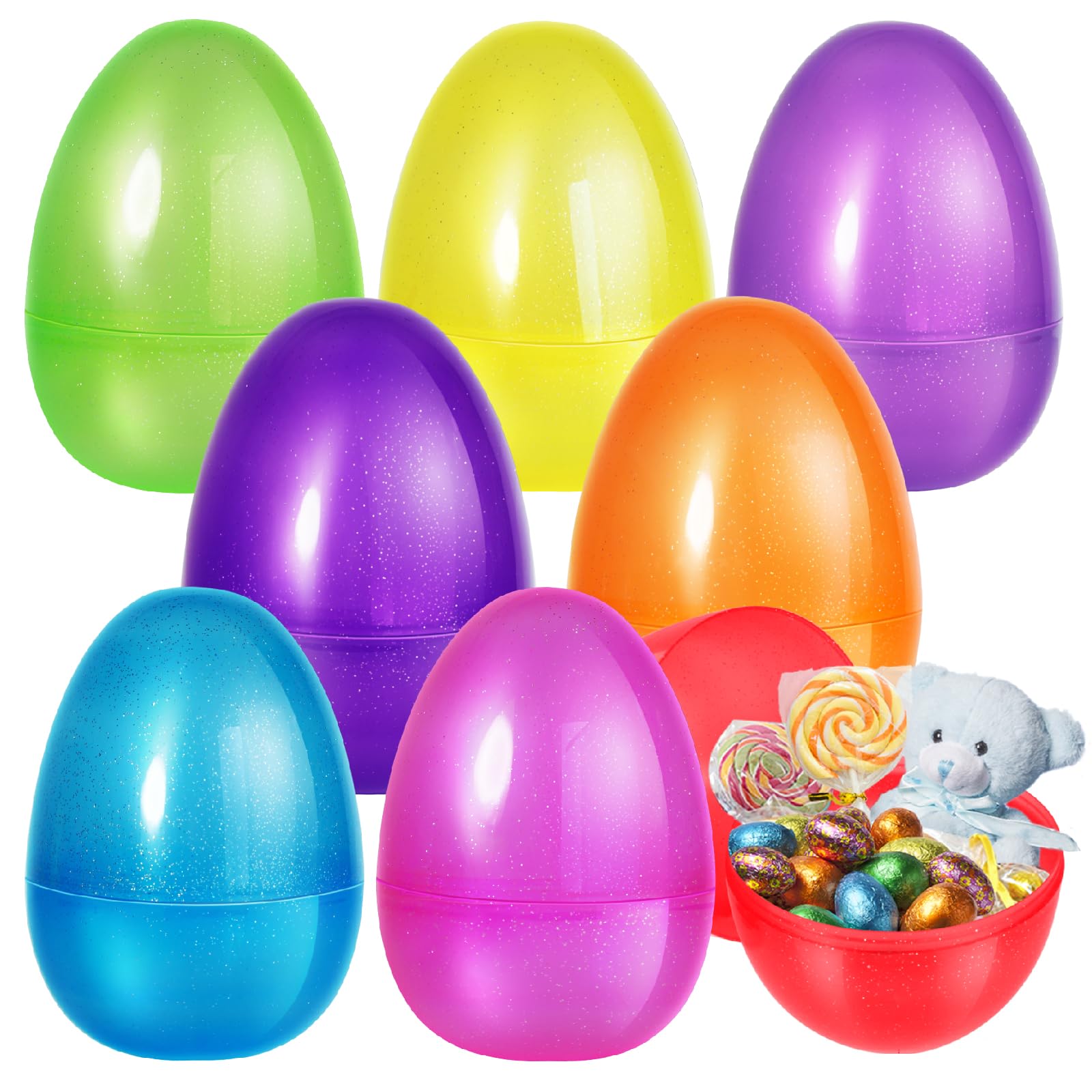 Shemira 8 PCS 10" Jumbo Easter Eggs, Large Plastic Eggs, Fillable Eggs for Egg Hunt, Empty Easter Eggs, Easter Basket Stuffers Fillers, Easter Party Favor, Easter Decoration