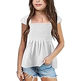 Bingerlily Girls Summer Casual Tops Square Neck T Shirts Cute Smocked Top Tees