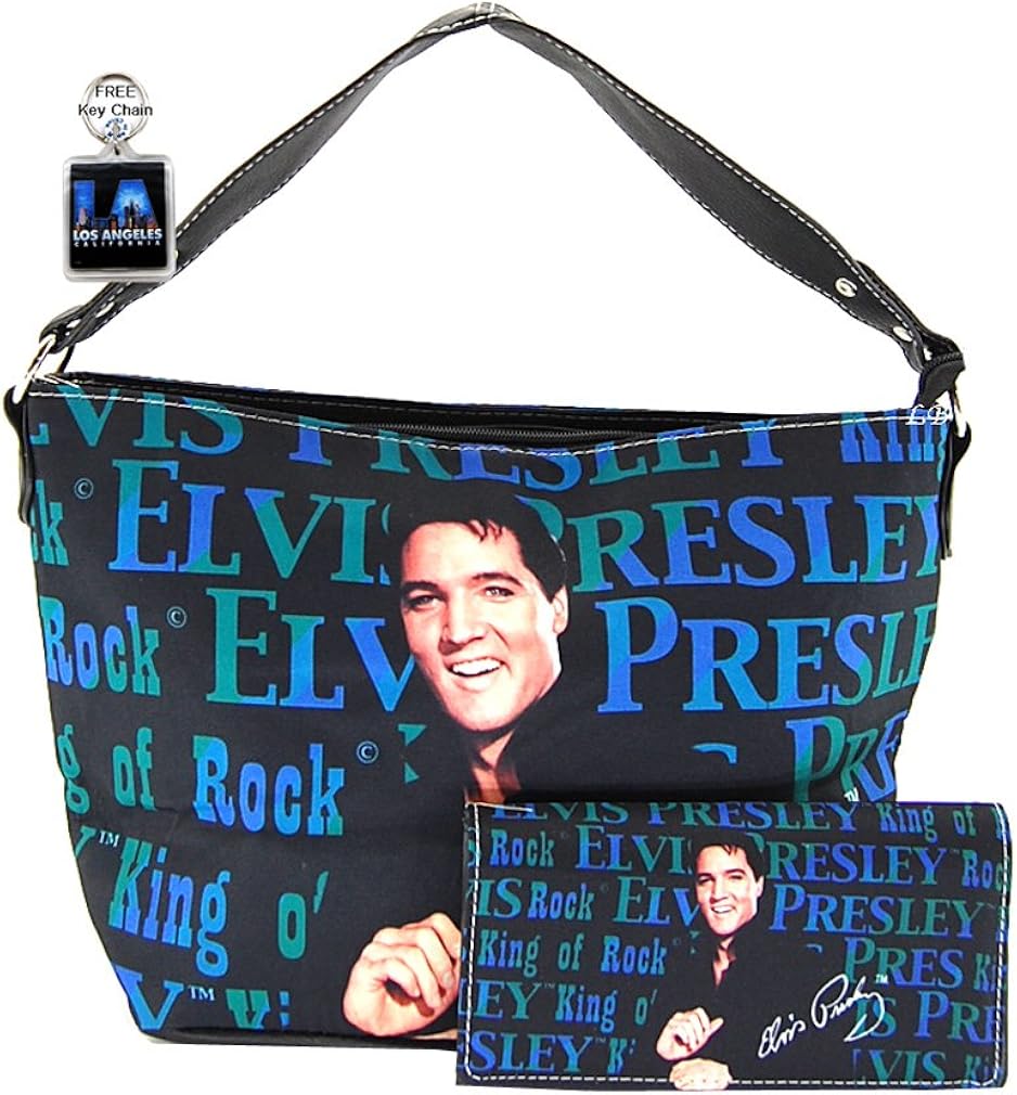 Elvis Presley Blue Black Canvas Fabric Image Signature L Wallet Satchel