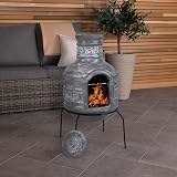 Charles Bentley Leaf Motif Clay Chiminea BBQ Grill with Stand & Lid view 3