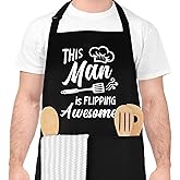 XLSXEXCL Funny Cooking Aprons for Men, This Man Is Flipping Awesome, Aprons for Cooking Kitchen Grilling Aprons with Two Pockets, Grill Apron Adjustable Chef Apron, Gift for Dad Mom