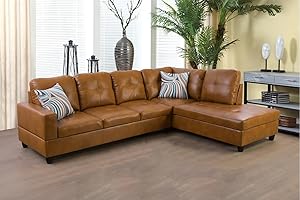 SIENWIEY Sectional Couch for Living Room Furniture Sets, Leather Couch L Shape Couch Faux Leather Sofa Living Room Sofa with Chaise 2 Piece Using for Living Room(Ginger,Facing Right Chaise)