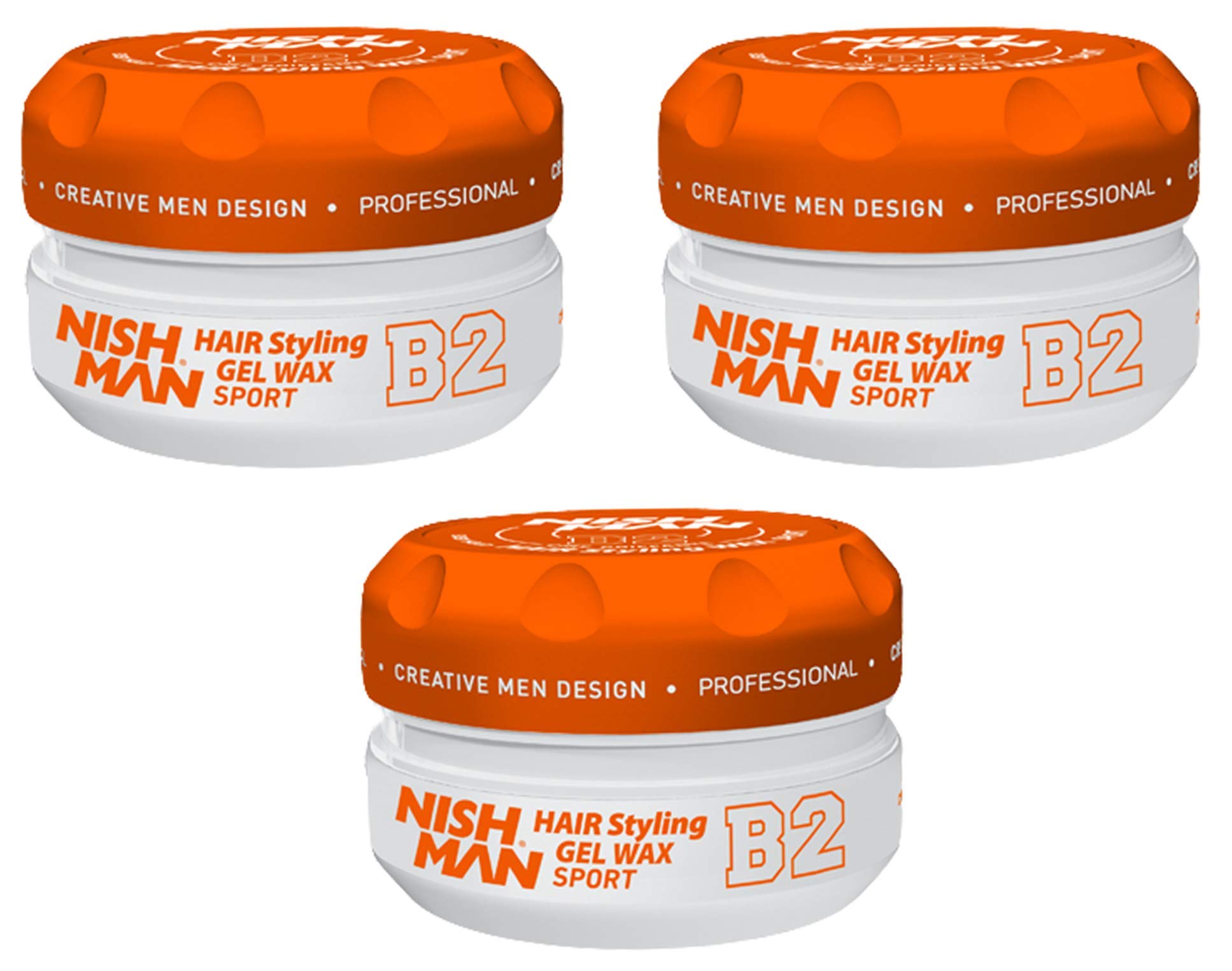 NISHMAN Aqua Gel Wax for Men B2 - Sport 150g - Tropical Fruit Scent - Natural Shine Look - Ultra High Strong Hold - Long-Lasting Control and Definition (Pack of 3)