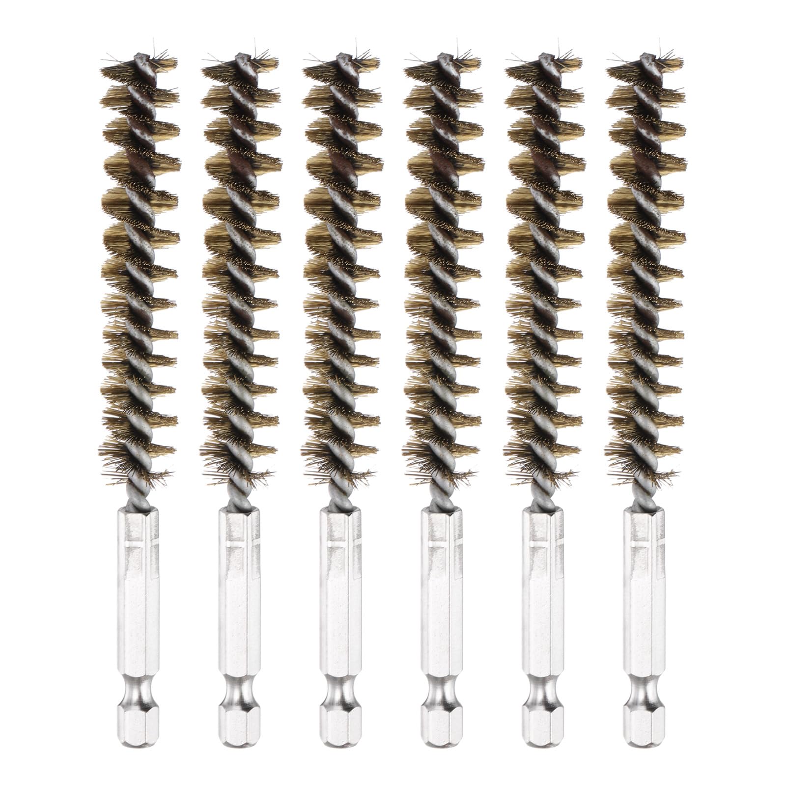 PATIKIL 11mm Dia Bore Brush, 6Pcs Brass Twisted Wire Cleaning Brush Pipe Cleaner with 1/4 Inch Hex Shank for Tubes, Ports, Bearings, Drill Driver, Brass Tone