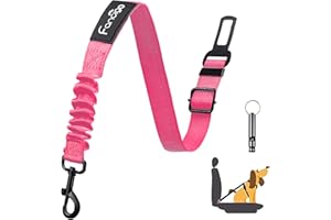 fancigo Dog Seat Belt for Car. Adjustable Dog Safety Seatbelt. Adjustable Strap, Strong Nylon Fabric, Bungee Buffer Dog Puppy Car Seat Belt. (Neon Pink - 1 Pack)