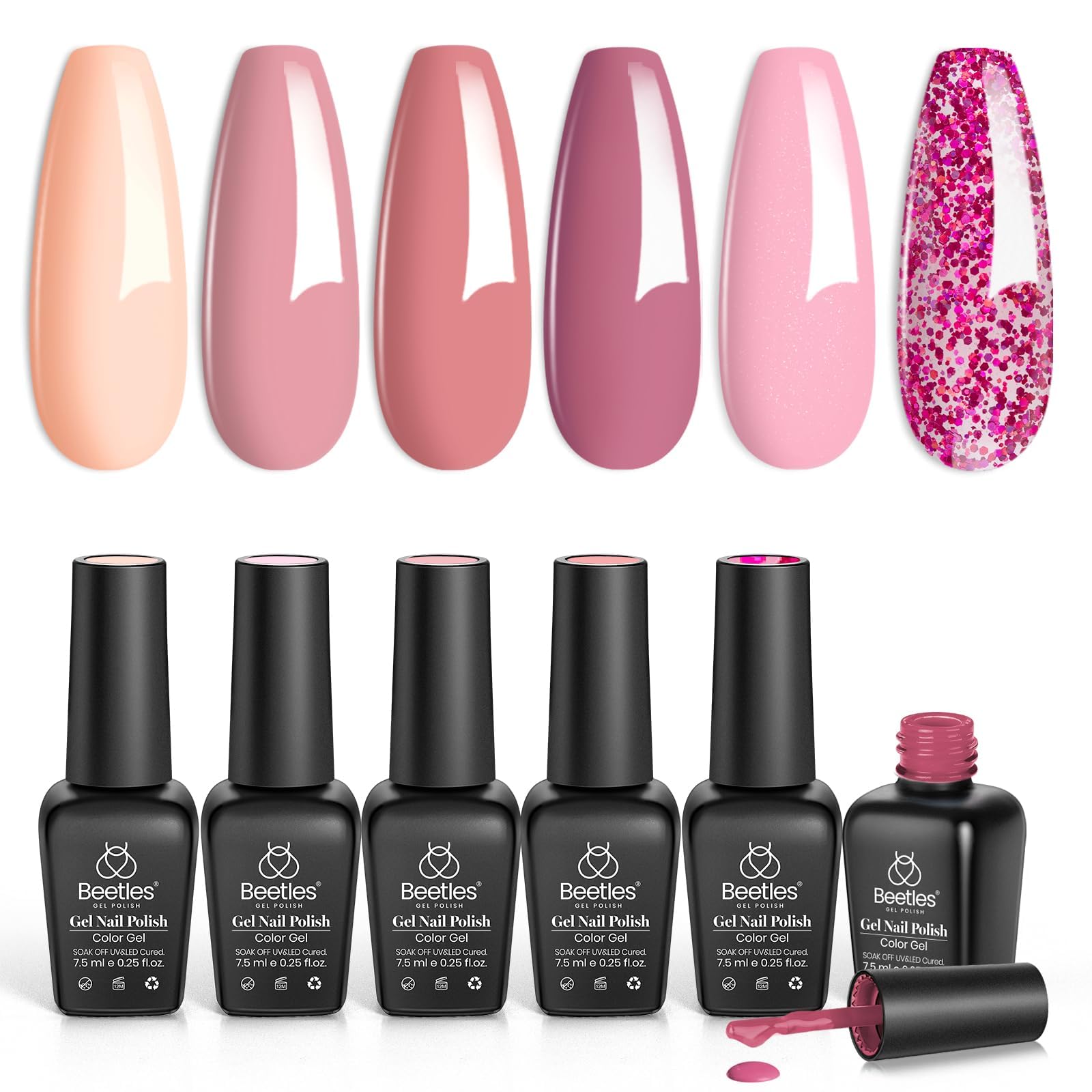 beetles Gel Polish- Pink Confetti Gel Nail Polish Nail Set 6 Colors Nude Pink Gel Polish Glitter Set Soak Off Nail Lamp Gel Polish Manicure Varnish Nail Salon DIY Pink Gifts Pinkmas