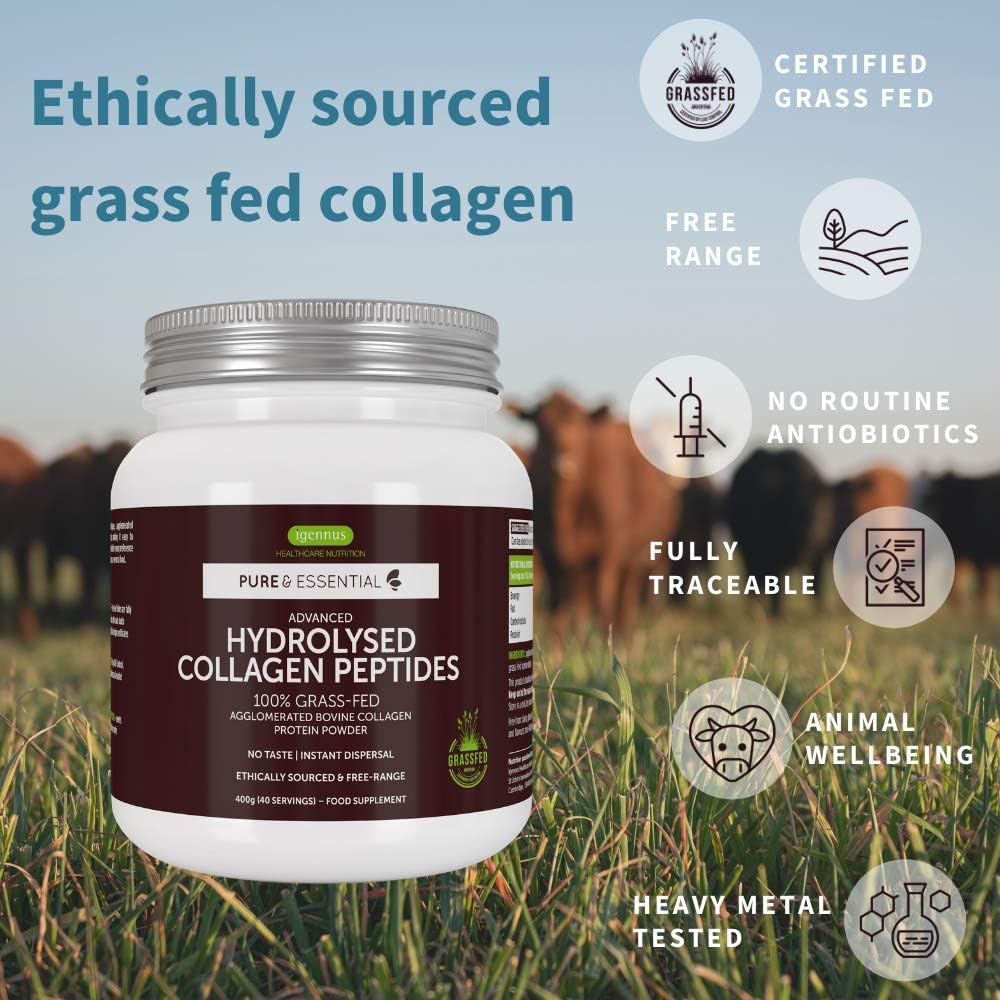 Igennus Highest Grade Hydrolysed Collagen Peptides, 100% Grass Fed Bovine Collagen, 400g, Clean Label - Image 4