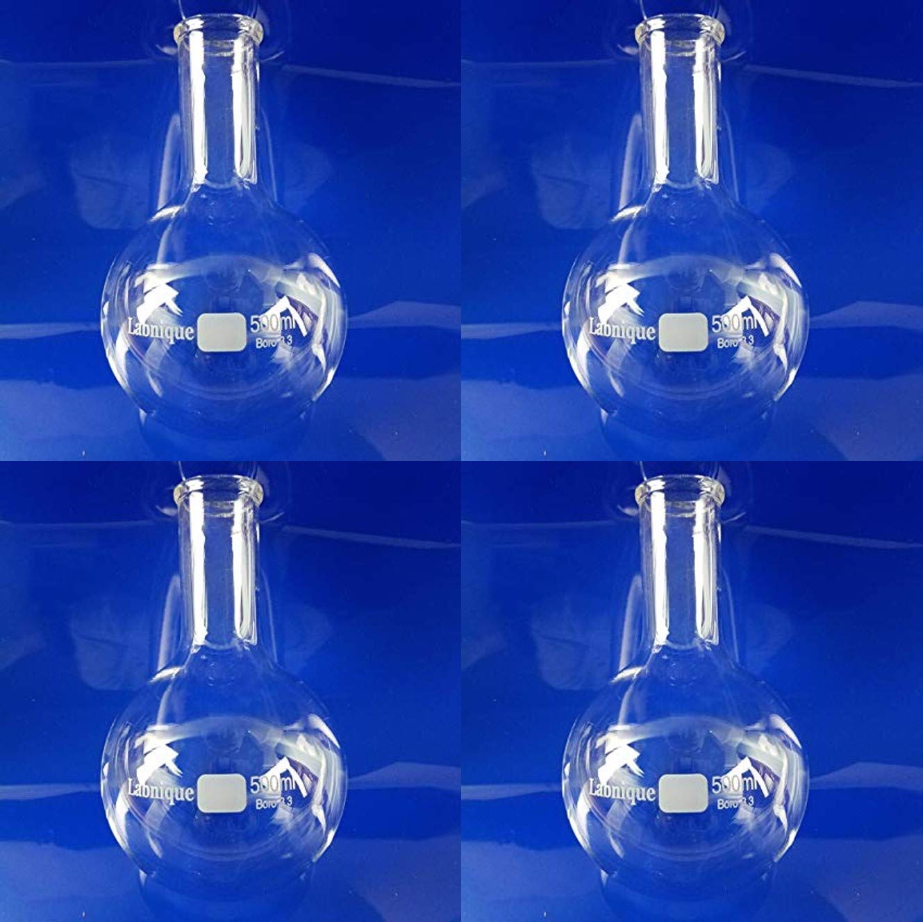 Pack of 4 Glass Boiling Flask/Florence Flask with Round Bottom Long Neck 500ml tillescenter
