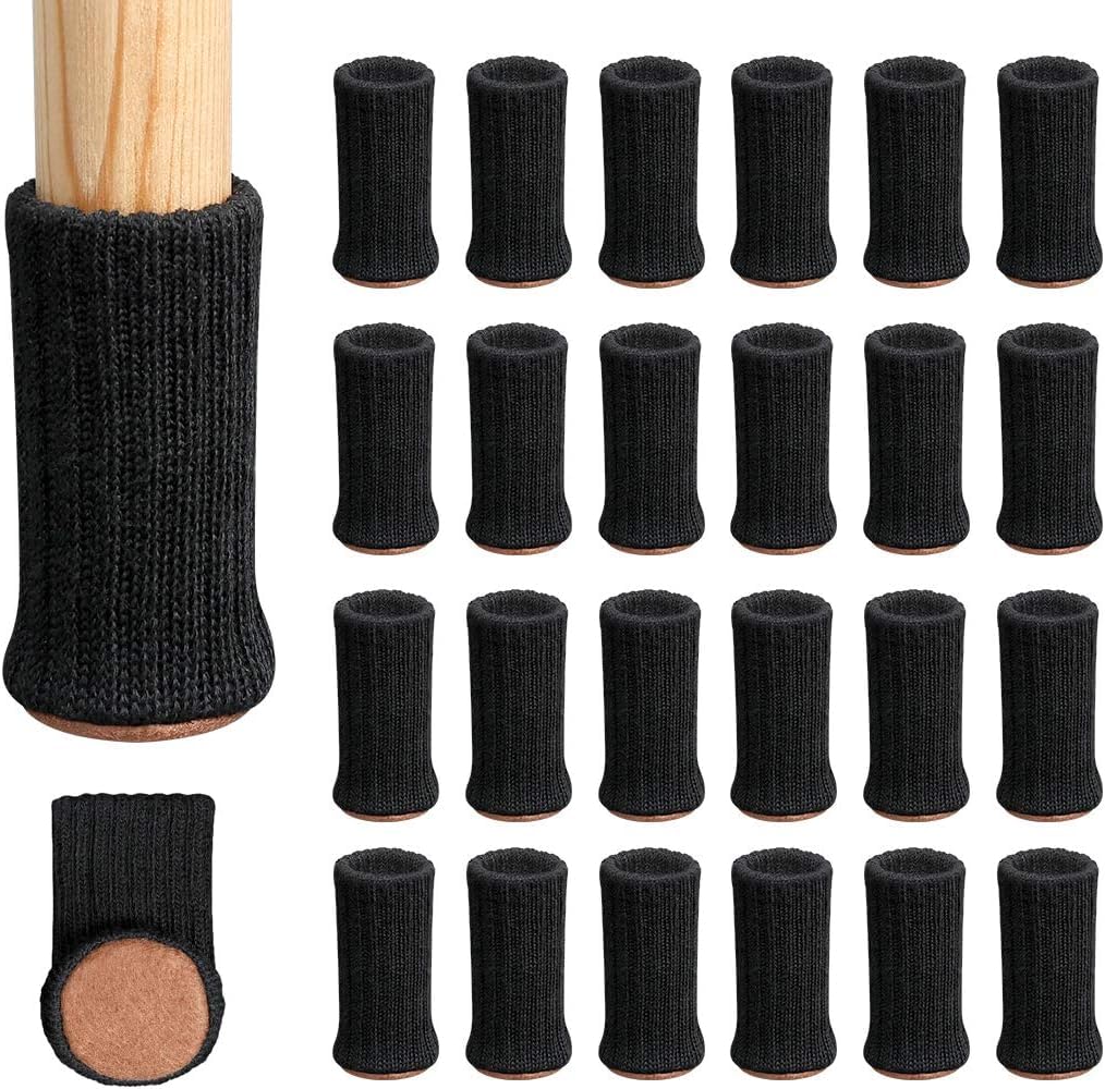 Ezprotekt 24 PCS Chair Leg Socks High Elastic Floor Protectors Non Slip Chair Leg Feet Socks Covers Furniture Caps Set, Fit Diameter from 1" to 2",Knitted Furniture Pads, Black
