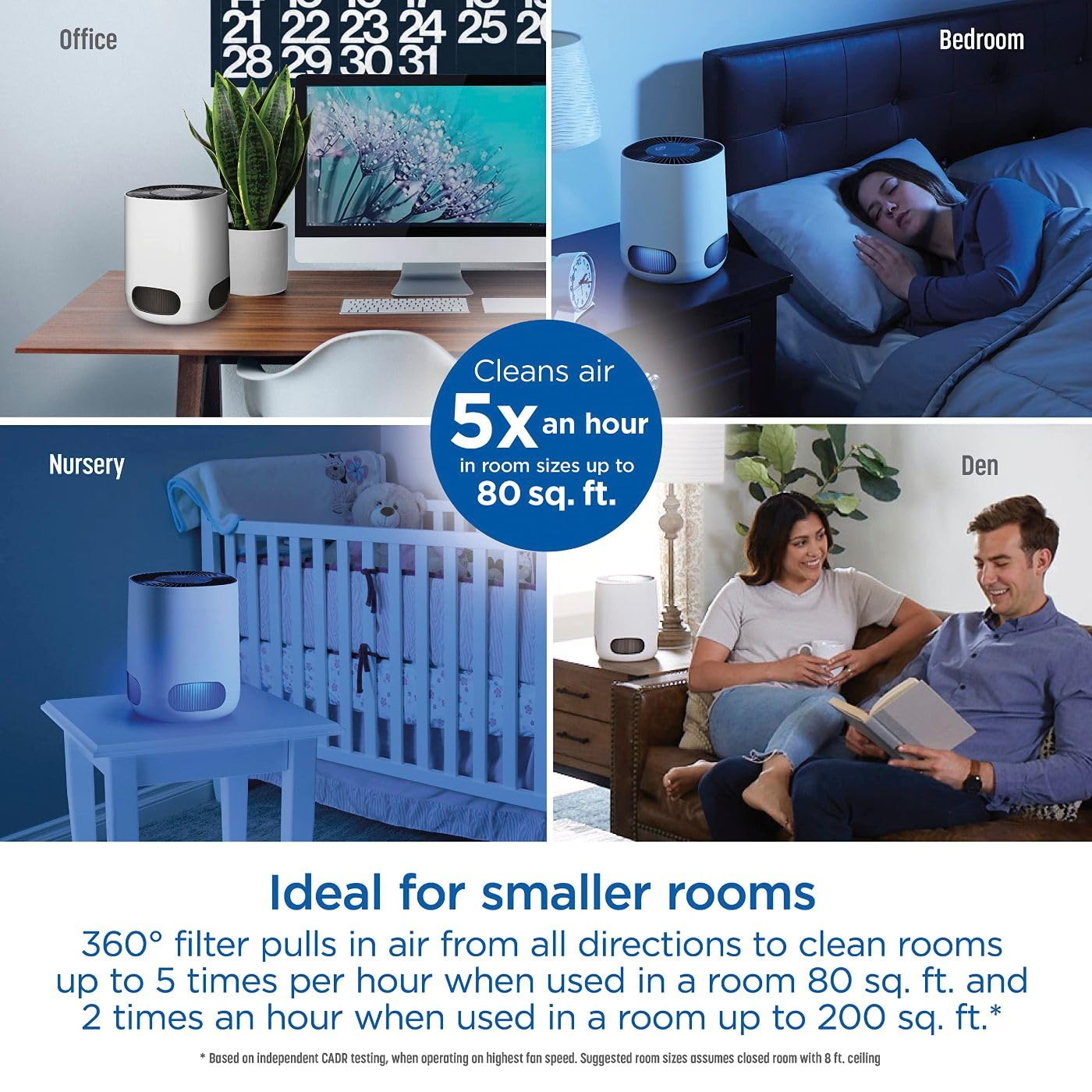 Clorox Smart Air Purifiers for Bedroom Home, True HEPA Filter, Works with Alexa, Small Rooms up to 200 Sq Ft, Removes 99.9% of Viruses, Wildfire Smoke, Mold, Allergies, Dust, AUTO Mode, Whisper Quiet