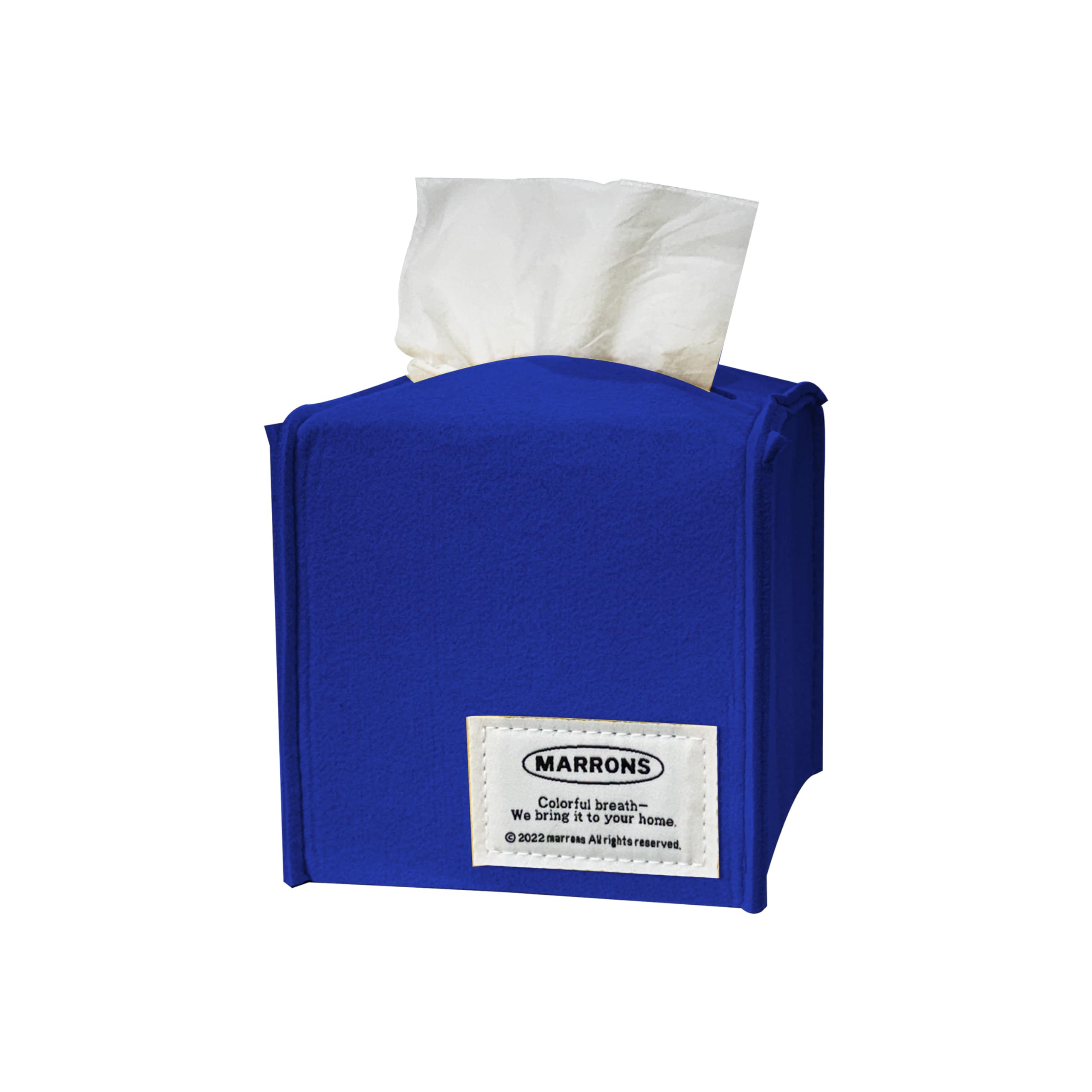 Photo 1 of Marrons Premium Blue Felt Tissue Box Cover – Minimalist Square Tissue Holder for Bathroom, Living Room, and Car – Modern Pottery Barn Style Décor, Fits Standard Rectangle Tissue Boxes
