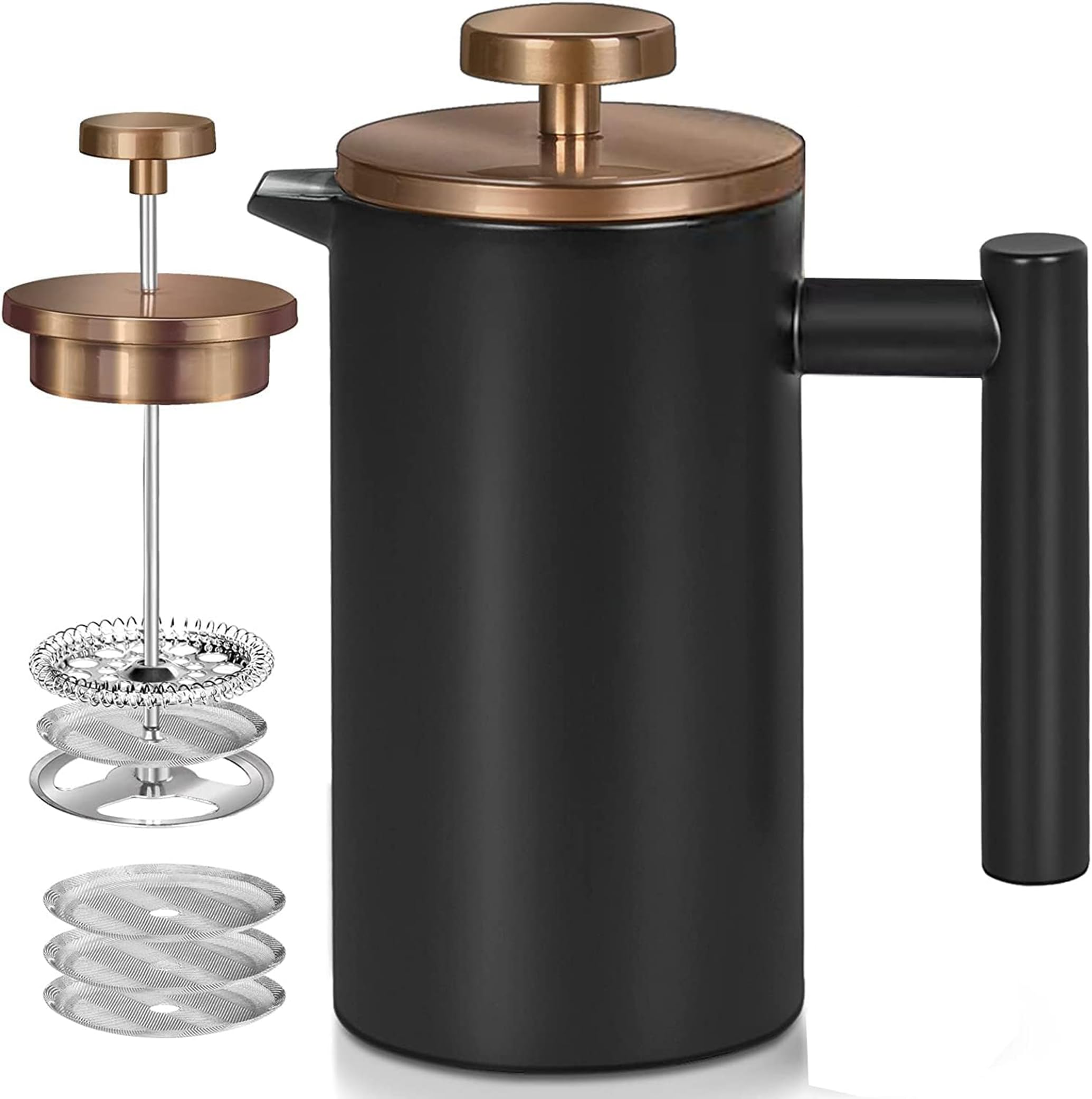 Wrobic Cafetiere French Press Coffee Maker, 1500ml/50oz large insulated cafetiere, Double-Wall Insulated Stainless Steel, 3 Level Filtration System, French Press for Home, Camping and Office, Black