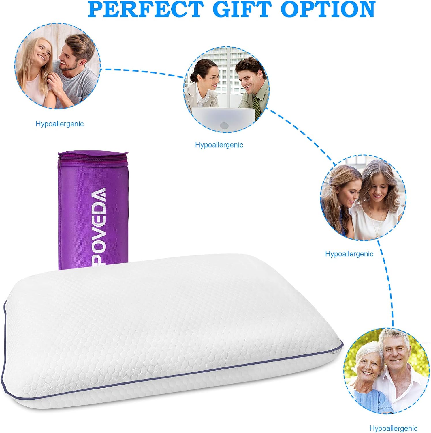 Memory Foam Pillow, Ventilated Pillow for for Side, Back and Stomach Sleep. Machine Washable Pillow Cover Standard Size Pillows for Sleeping: Kitchen & Dining