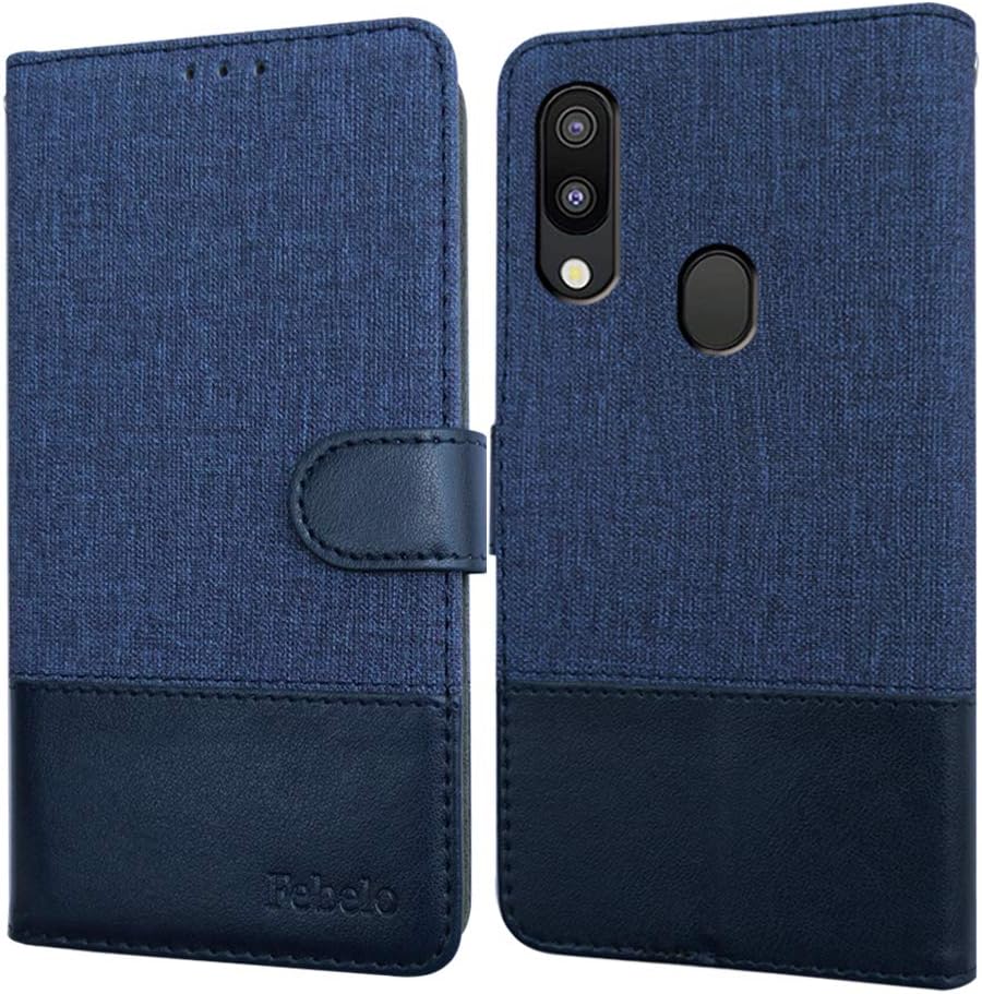 Febelo Inner TPU, Leather Magnetic Lock Dual Color Flip Cover Case for Samsung Galaxy M20 - Blue