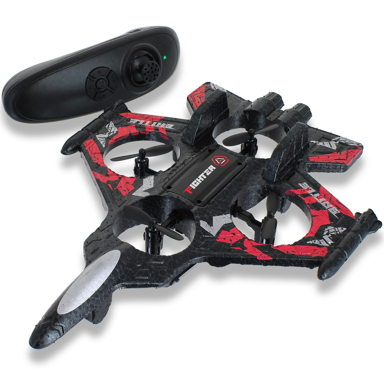 Fighter Jet Style RC Quadcopter Drone – 2.4GHz Remote Control Airplane with 360° Flips, Headless Mode, Speed Control, Rechargeable 3.7V Battery & USB Charging – Beginner-Friendly Drone Toy (Red) — image 1