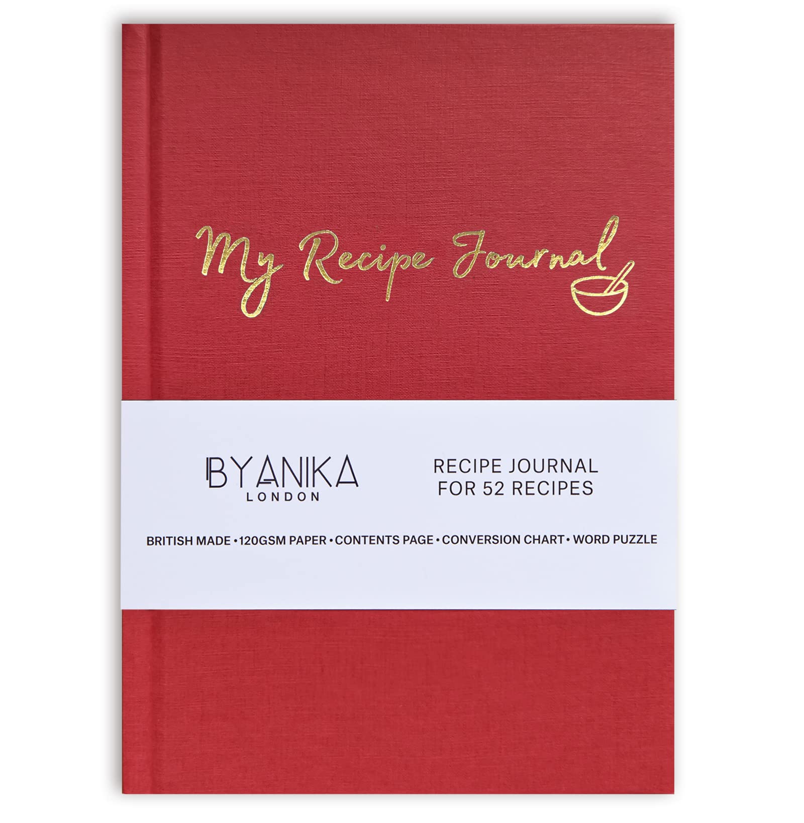 BYANIKA Recipe Book For Own Recipes - Cherry Red | Create Your Own Cookbook Journal | Hardback Notebook | Blank Diary To Write In | Cooking Organiser Family Cook Books | Foodie Baking Kitchen Gifts