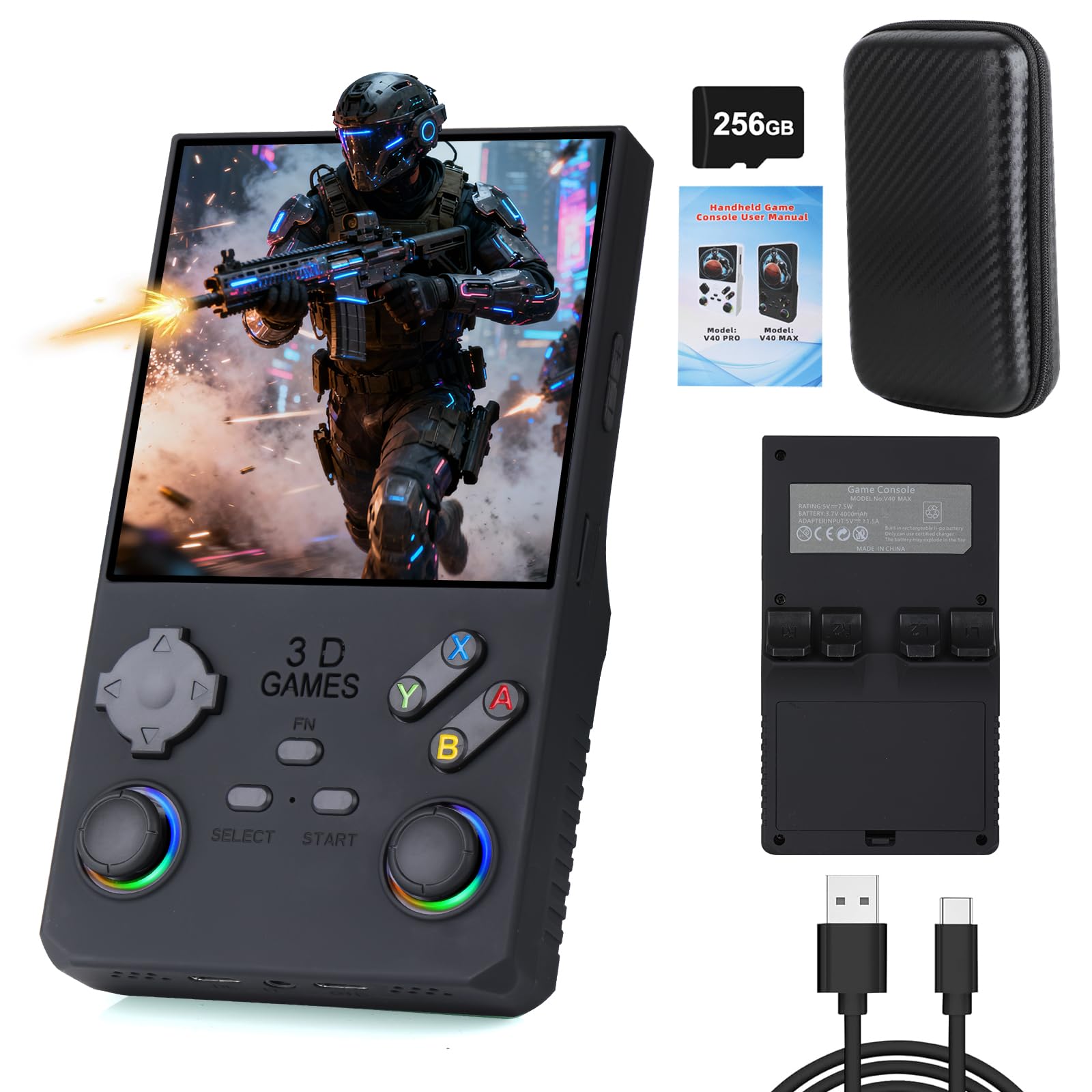 Photo 1 of 2025 New V40 Max Retro Handheld Game Console, 40000 Preloaded Games, 256GB Expandable Storage, 4 Inch IPS HD Screen, Portable Gaming Device with Long Battery Life (Black)