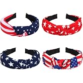 Bookay 4 th of July Headbands for Women Girls American Wide Knottted Headband USA Blue Star Rhinestone Patriotic Headbands Crystal Jeweled Hairband Hair Accessories
