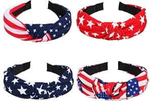 BOOKAY 4 th of July Headbands for Women Girls American Wide Knottted Headband USA Blue Star Rhinestone Patriotic Headbands Crystal Jeweled Hairband Hair Accessories