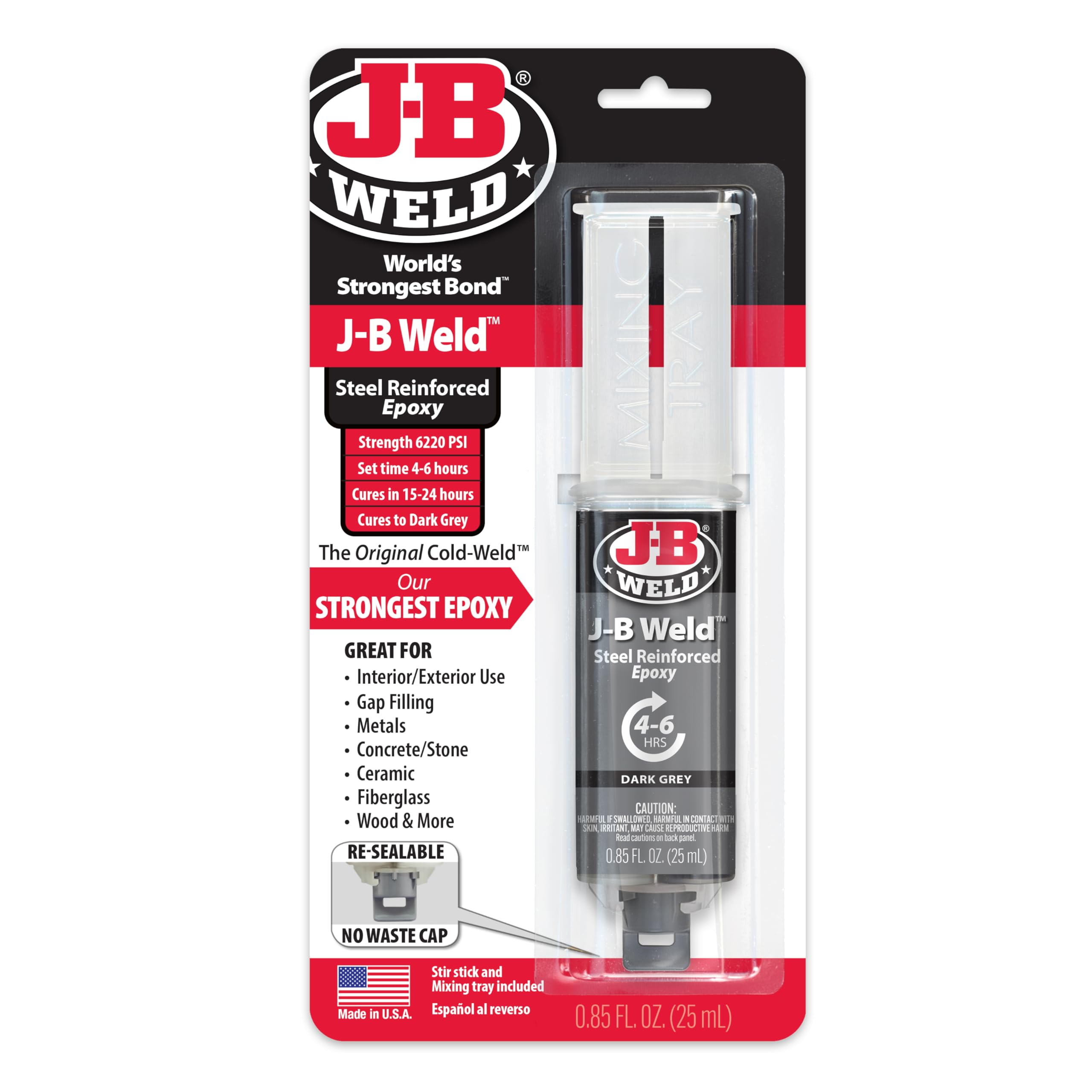 J-B Weld™ Syringe Original Cold-Weld™ Two-Part Epoxy System, Ultra-Fast Setting Time, High Strength, Suitable for All Metals and Other Materials, Dark Grey 25ml