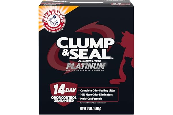 ARM & HAMMER Clump & Seal Platinum Multi-Cat Complete Odor Sealing Clumping Cat Litter with 14 Days of Odor Control, 37 lbs, Online Exclusive Formula
