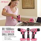 Hi-Spec 57pc Pink Tool Kit with Drill 8V USB Cordless Screwdriver Bits view 3