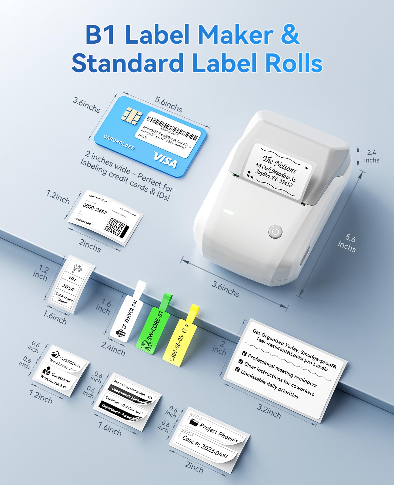 NIIMBOT B1 Label Maker Machine with Tape, Portable Thermal Bluetooth Printer for 2'' Stickers, Mini Barcode Labeler for Home School& Small Business