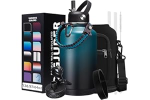 DIGJUPER Half-gallon Insulated Water-Bottle with Straw - Stainless Steel Thermo Jug with Spout Straws Lids, Paracord Handle & Bottle Sleeve, 64OZ Vacuum Thermo Water Bottle for Camping Trip