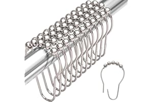 Shower Curtain Rings, Rust Proof Metal Shower Hooks for Bathroom Shower Curtains Rods Hangers - Set of 12, Nickel