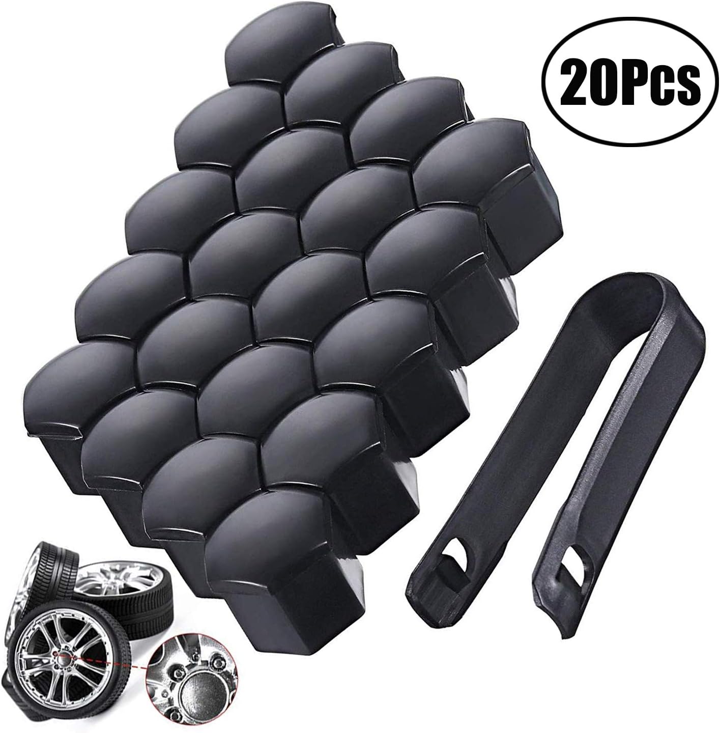20 Pièces Cache-Écrous De Roue 17 Mm - Nylon PA66, Anti-poussière & Antivol - Noir (16 Standards + 4 Antivol) - 7