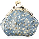 Oyachic Five-Pointed Star Coin Purse Denim Change Pouch Wallets Buckle with Kisslock Clasp Coin Holder Clutch Handbags for Women Ladies