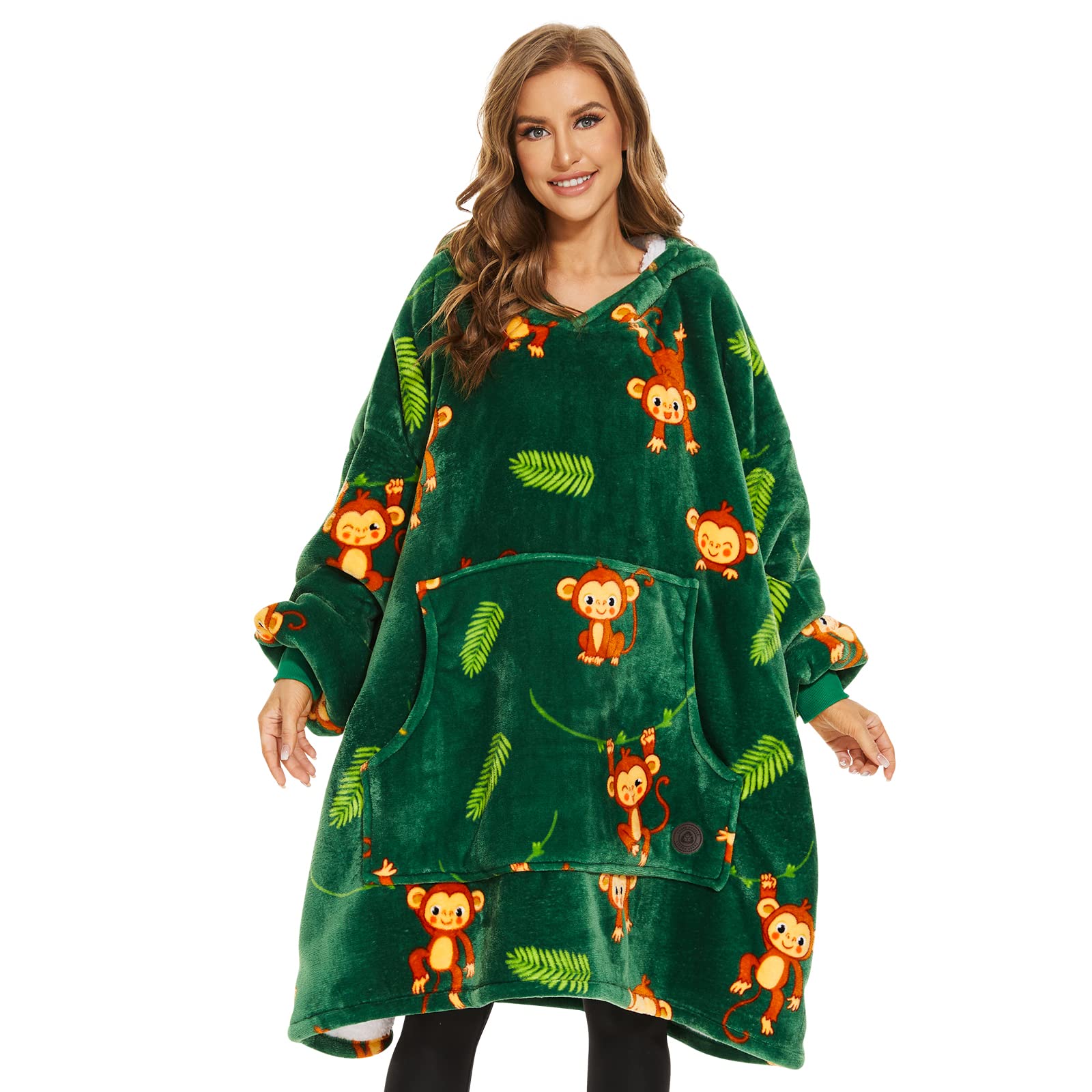 THREE POODLE Oversized Blanket Hoodie, Sherpa Fleece Wearable Blanket Sweatshirt for Adults Kids, Warm Soft Cozy Hooded Blanket Women Men Kids, One Size Fit All