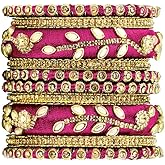 Aheli Silk Thread Fabric and Stone Studded Kundan Chura Chuda Bangles Set Gift for Women Size