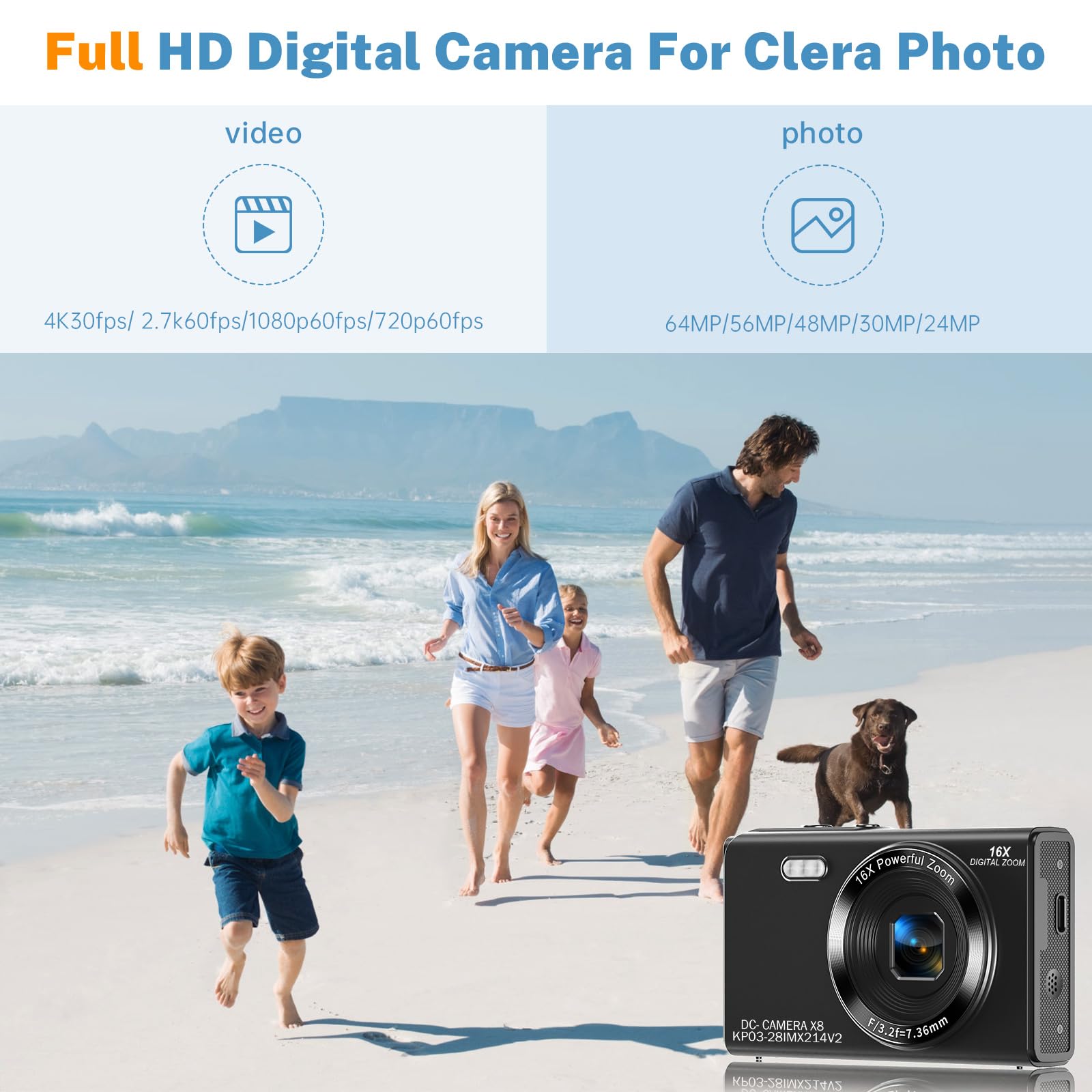 Digital Camera, Saneen 4K WiFi Kids Cameras for Photography, Compact Camera with 32GB Card, 16X Digital Zoom, 2.8